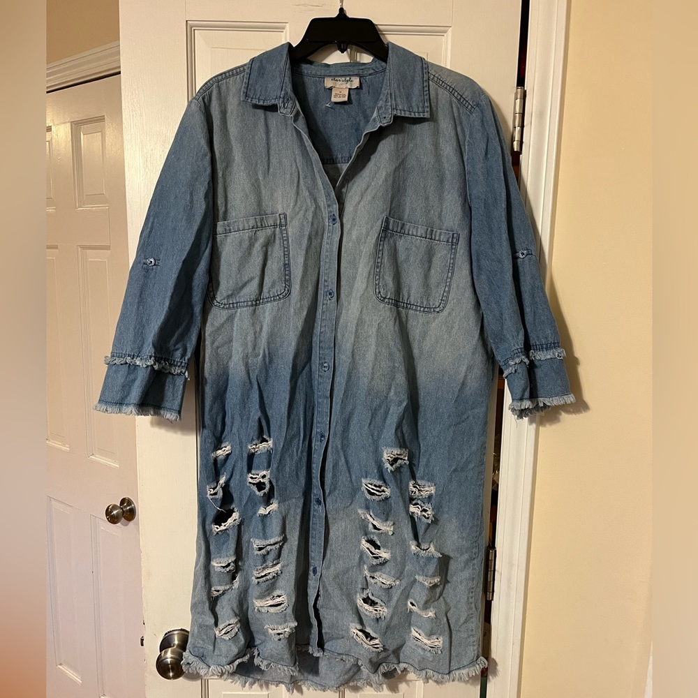 Star Style 1X distressed denim tunic dress